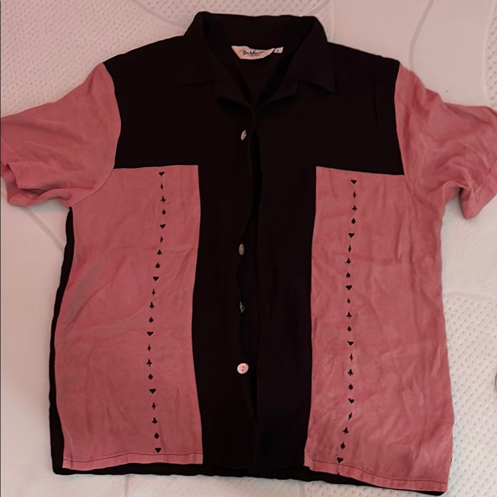 DaVinci Men's Casual Button Down Shirt - Black and Pink
